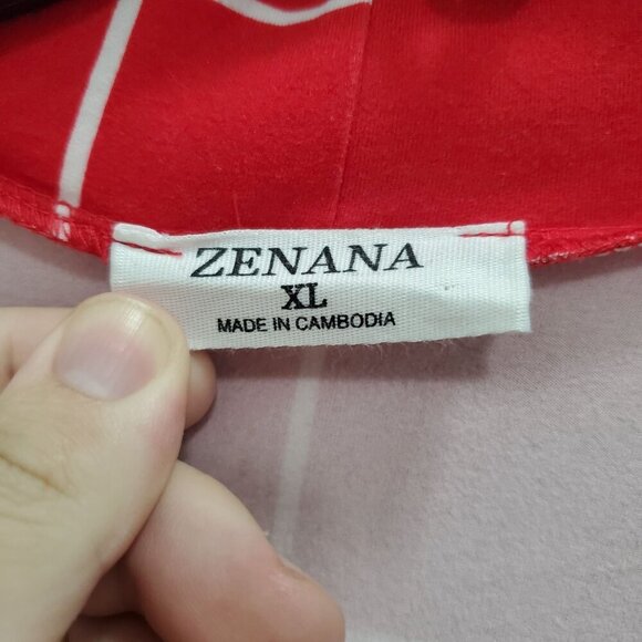 Zenana Women's Red White Windowpane Plaid Long Open Front Jersey Cardigan Sz XL - Picture 3 of 5